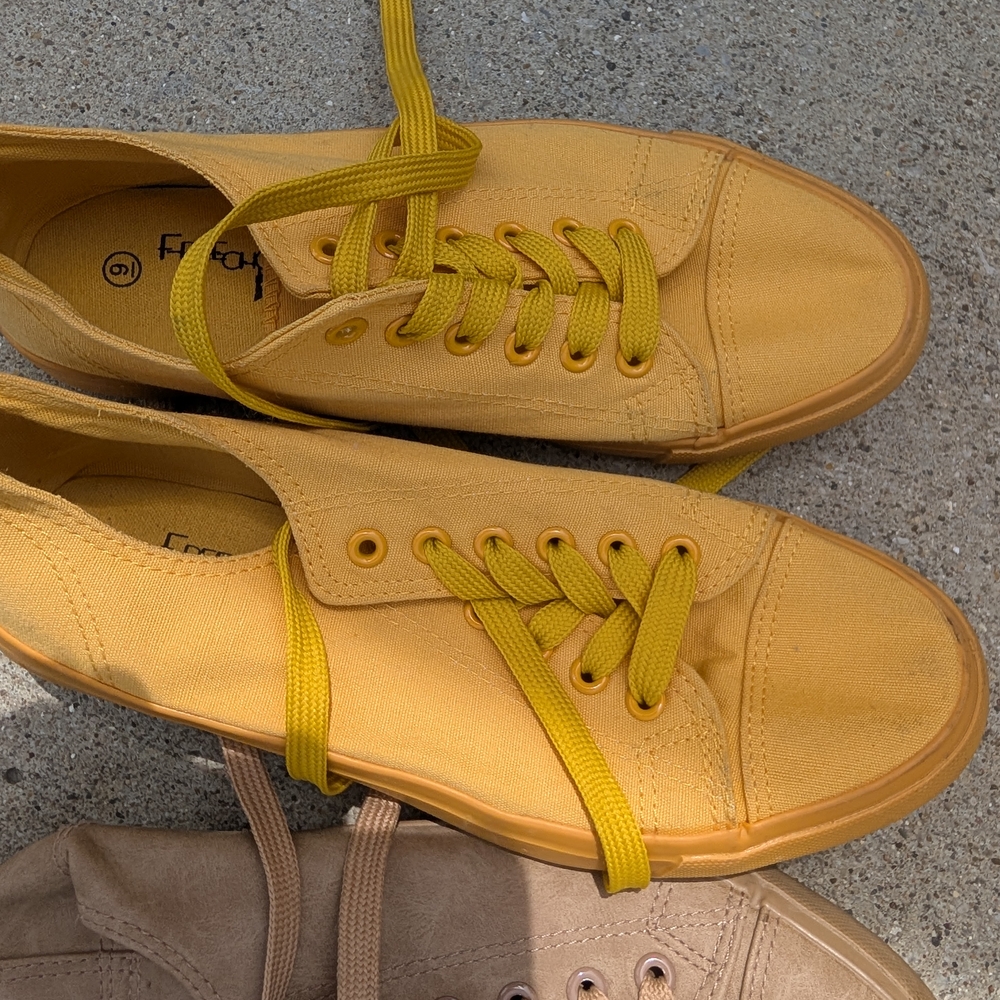 Beige And Yellow Canvas Sneakers (Set Of 2 Sneakers)
